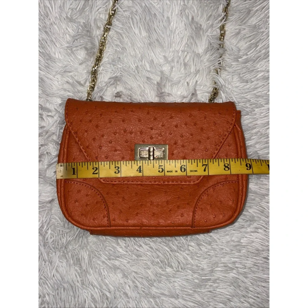 Chico's Bag Women's Orange Ostrich Textured Gold Chain Shoulder Handbag Purse